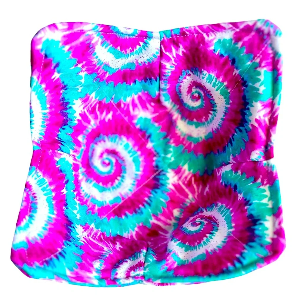Hand Crafted Trinket Bowl Basket Colorful Pink Tie Dye Cotton Bin
